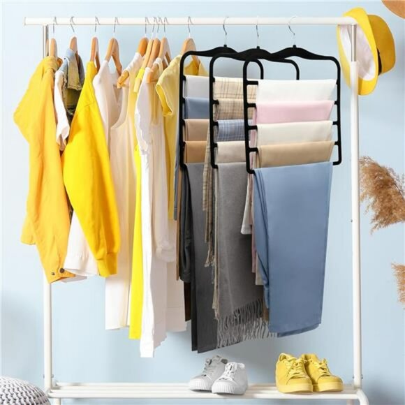 Velvet Pants Hangers Set Space Saving 5 Tier Closet Organizer for Jeans - Picture 2 of 7